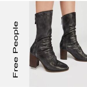 Free People Elle Blocked Heeled Slouch Boots Sz 38EU/8US Black Leather.